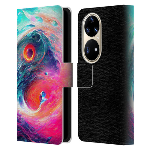 Wumples Cosmic Arts Blue And Pink Yin Yang Vortex Leather Book Wallet Case Cover For Huawei P50 Pro