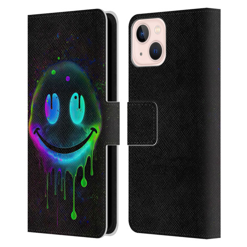 Wumples Cosmic Arts Drip Smiley Leather Book Wallet Case Cover For Apple iPhone 13