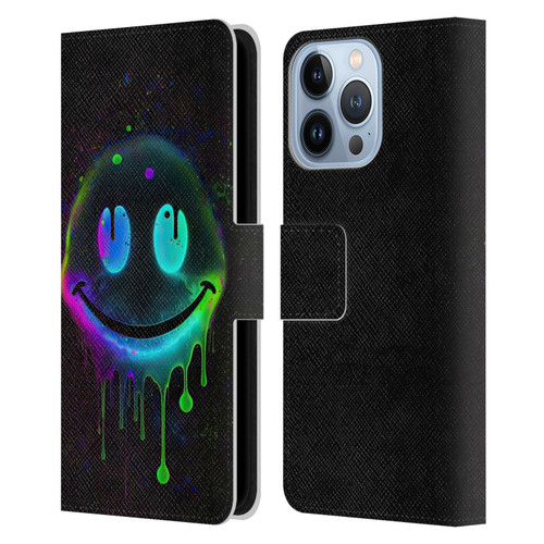 Wumples Cosmic Arts Drip Smiley Leather Book Wallet Case Cover For Apple iPhone 13 Pro