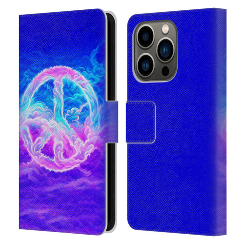 Wumples Cosmic Arts Clouded Peace Symbol Leather Book Wallet Case Cover For Apple iPhone 14 Pro