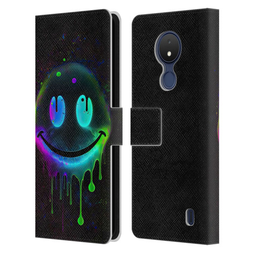 Wumples Cosmic Arts Drip Smiley Leather Book Wallet Case Cover For Nokia C21
