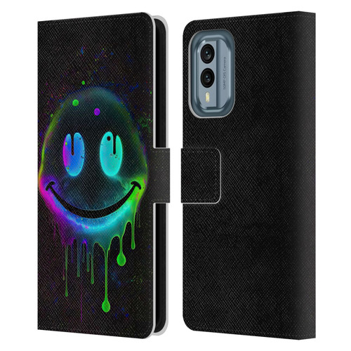 Wumples Cosmic Arts Drip Smiley Leather Book Wallet Case Cover For Nokia X30