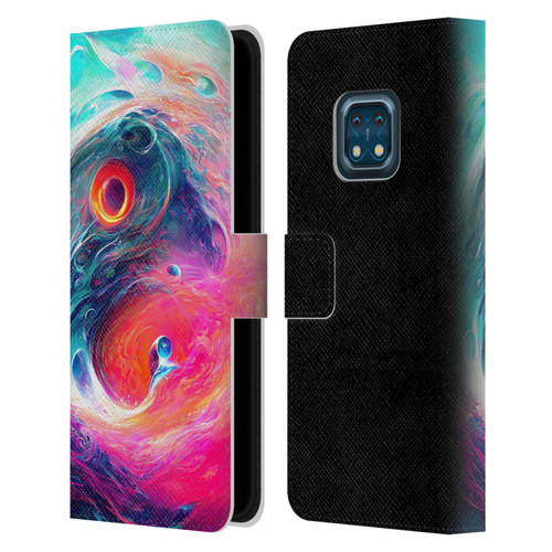 Wumples Cosmic Arts Blue And Pink Yin Yang Vortex Leather Book Wallet Case Cover For Nokia XR20