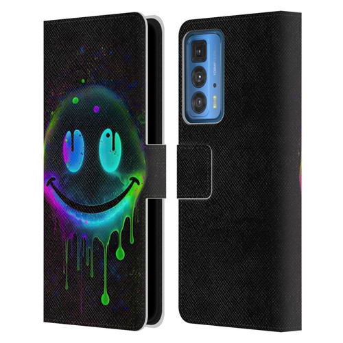 Wumples Cosmic Arts Drip Smiley Leather Book Wallet Case Cover For Motorola Edge 20 Pro