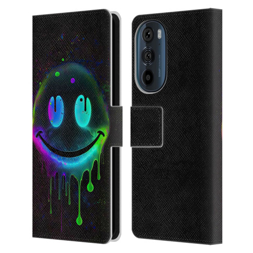Wumples Cosmic Arts Drip Smiley Leather Book Wallet Case Cover For Motorola Edge 30