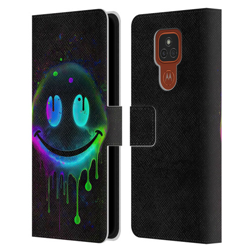 Wumples Cosmic Arts Drip Smiley Leather Book Wallet Case Cover For Motorola Moto E7 Plus