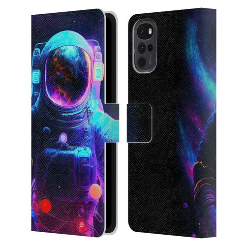 Wumples Cosmic Arts Astronaut Leather Book Wallet Case Cover For Motorola Moto G22