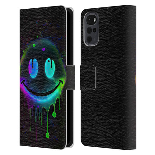 Wumples Cosmic Arts Drip Smiley Leather Book Wallet Case Cover For Motorola Moto G22