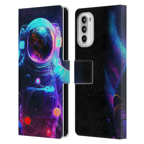Wumples Cosmic Arts Astronaut Leather Book Wallet Case Cover For Motorola Moto G52