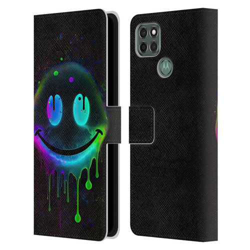 Wumples Cosmic Arts Drip Smiley Leather Book Wallet Case Cover For Motorola Moto G9 Power