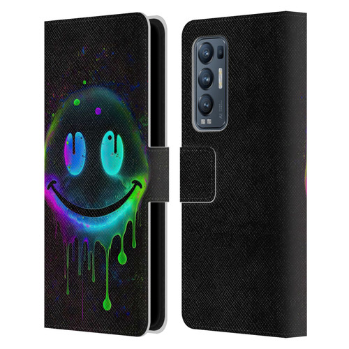 Wumples Cosmic Arts Drip Smiley Leather Book Wallet Case Cover For OPPO Find X3 Neo / Reno5 Pro+ 5G