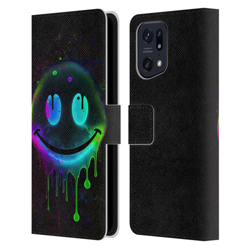 Wumples Cosmic Arts Drip Smiley Leather Book Wallet Case Cover For OPPO Find X5