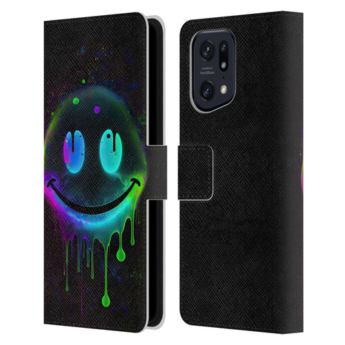 Wumples Cosmic Arts Drip Smiley Leather Book Wallet Case Cover For OPPO Find X5 Pro