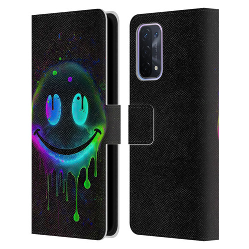 Wumples Cosmic Arts Drip Smiley Leather Book Wallet Case Cover For OPPO A54 5G