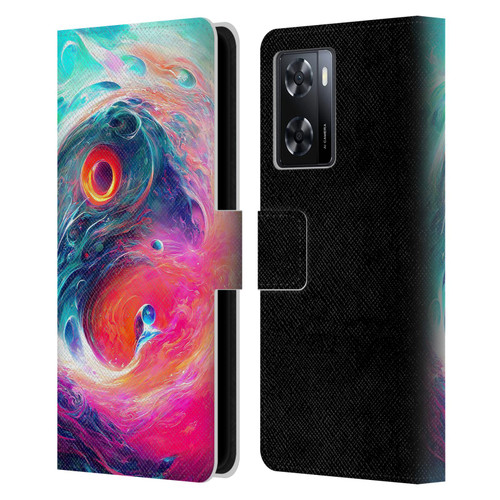 Wumples Cosmic Arts Blue And Pink Yin Yang Vortex Leather Book Wallet Case Cover For OPPO A57s