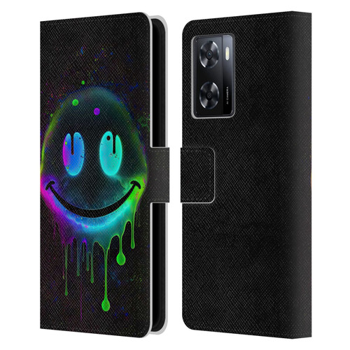 Wumples Cosmic Arts Drip Smiley Leather Book Wallet Case Cover For OPPO A57s