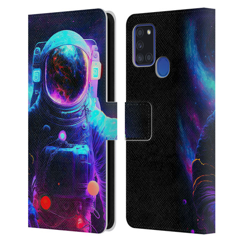 Wumples Cosmic Arts Astronaut Leather Book Wallet Case Cover For Samsung Galaxy A21s (2020)