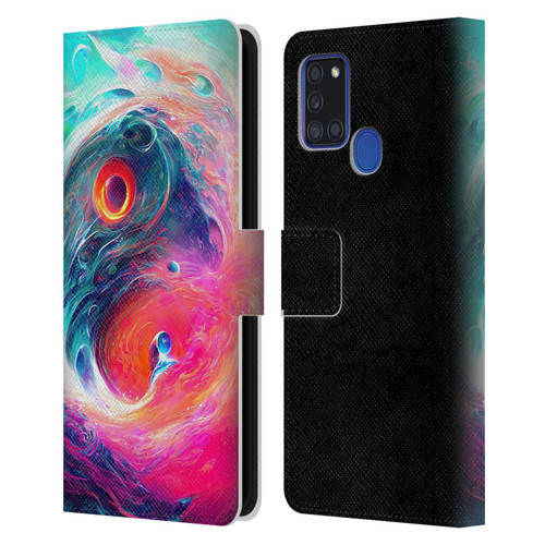 Wumples Cosmic Arts Blue And Pink Yin Yang Vortex Leather Book Wallet Case Cover For Samsung Galaxy A21s (2020)