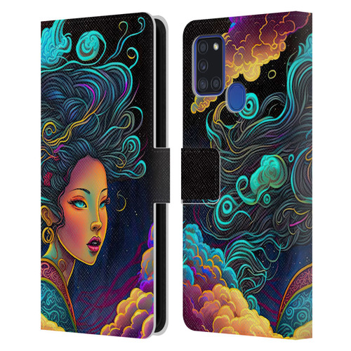 Wumples Cosmic Arts Cloud Goddess Leather Book Wallet Case Cover For Samsung Galaxy A21s (2020)