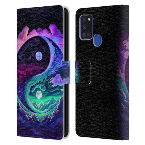 Wumples Cosmic Arts Clouded Yin Yang Leather Book Wallet Case Cover For Samsung Galaxy A21s (2020)