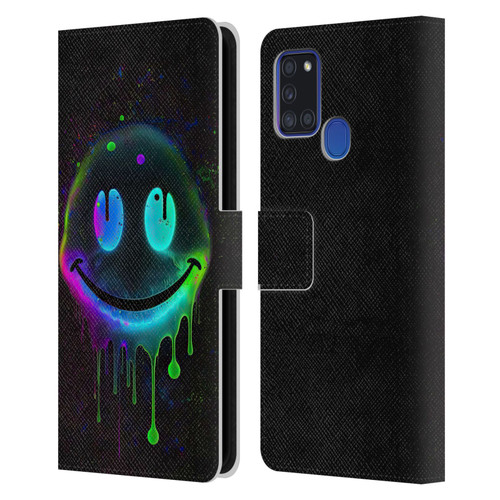 Wumples Cosmic Arts Drip Smiley Leather Book Wallet Case Cover For Samsung Galaxy A21s (2020)