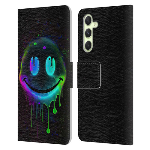 Wumples Cosmic Arts Drip Smiley Leather Book Wallet Case Cover For Samsung Galaxy A54 5G