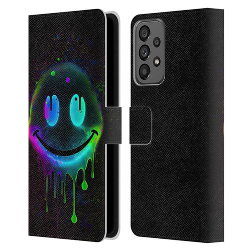 Wumples Cosmic Arts Drip Smiley Leather Book Wallet Case Cover For Samsung Galaxy A73 5G (2022)