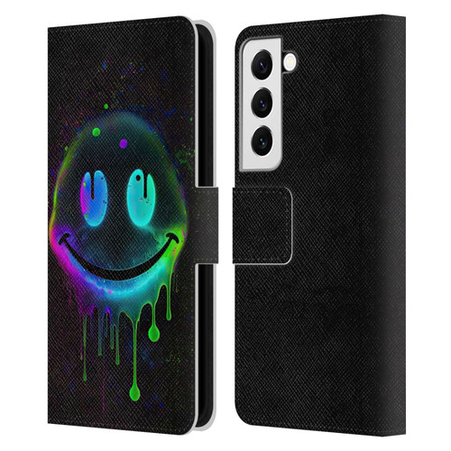 Wumples Cosmic Arts Drip Smiley Leather Book Wallet Case Cover For Samsung Galaxy S22 5G