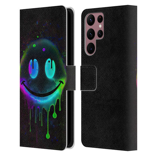 Wumples Cosmic Arts Drip Smiley Leather Book Wallet Case Cover For Samsung Galaxy S22 Ultra 5G