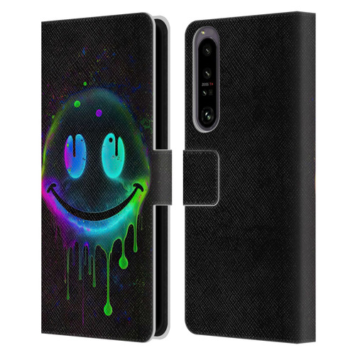 Wumples Cosmic Arts Drip Smiley Leather Book Wallet Case Cover For Sony Xperia 1 IV