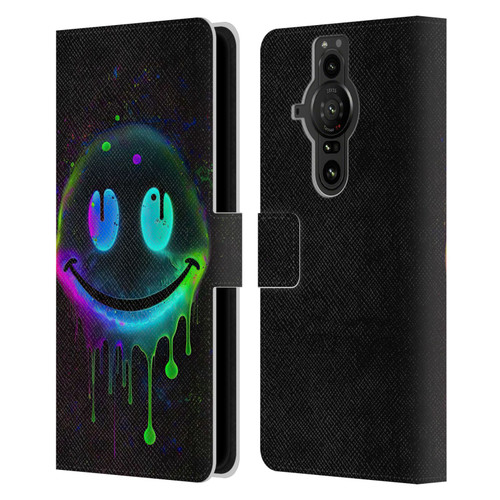Wumples Cosmic Arts Drip Smiley Leather Book Wallet Case Cover For Sony Xperia Pro-I