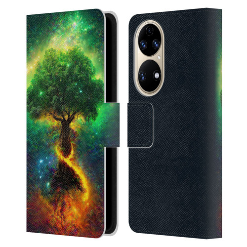 Wumples Cosmic Universe Yggdrasil, Norse Tree Of Life Leather Book Wallet Case Cover For Huawei P50