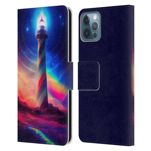Wumples Cosmic Universe Lighthouse Leather Book Wallet Case Cover For Apple iPhone 12 / iPhone 12 Pro