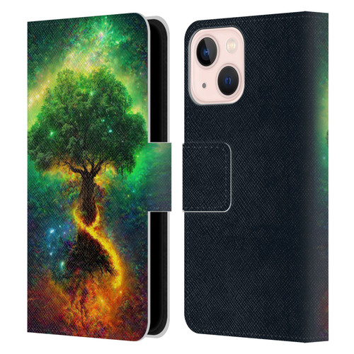 Wumples Cosmic Universe Yggdrasil, Norse Tree Of Life Leather Book Wallet Case Cover For Apple iPhone 13 Mini