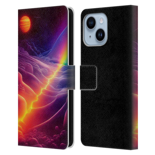 Wumples Cosmic Universe A Chasm On A Distant Moon Leather Book Wallet Case Cover For Apple iPhone 14 Plus