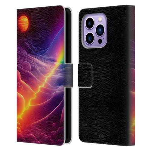 Wumples Cosmic Universe A Chasm On A Distant Moon Leather Book Wallet Case Cover For Apple iPhone 14 Pro Max
