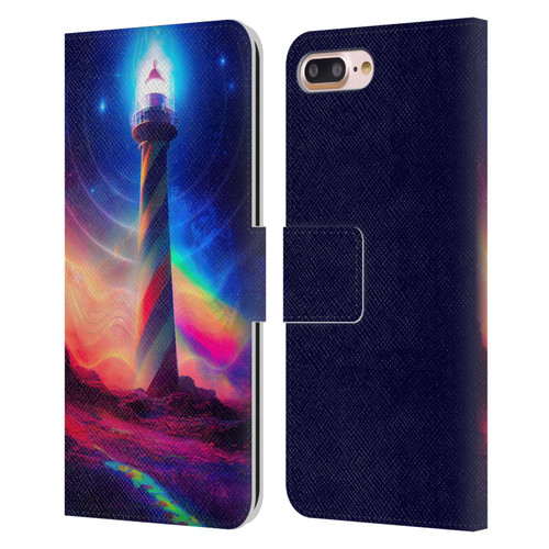 Wumples Cosmic Universe Lighthouse Leather Book Wallet Case Cover For Apple iPhone 7 Plus / iPhone 8 Plus