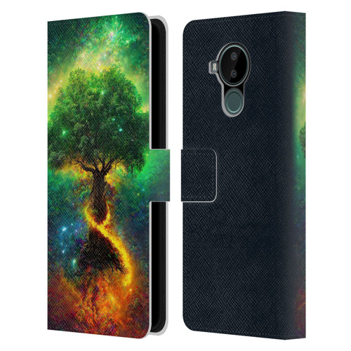 Wumples Cosmic Universe Yggdrasil, Norse Tree Of Life Leather Book Wallet Case Cover For Nokia C30