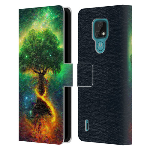 Wumples Cosmic Universe Yggdrasil, Norse Tree Of Life Leather Book Wallet Case Cover For Motorola Moto E7