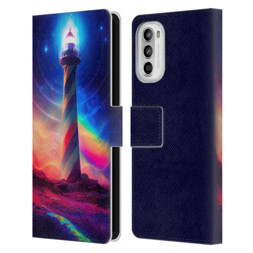 Wumples Cosmic Universe Lighthouse Leather Book Wallet Case Cover For Motorola Moto G52