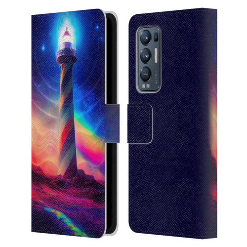 Wumples Cosmic Universe Lighthouse Leather Book Wallet Case Cover For OPPO Find X3 Neo / Reno5 Pro+ 5G