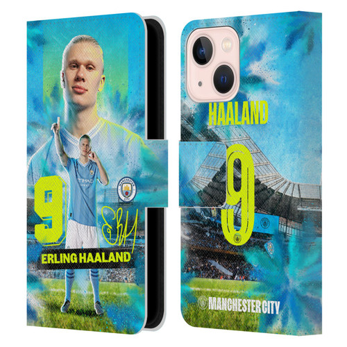 Manchester City Man City FC 2023/24 First Team Erling Haaland Leather Book Wallet Case Cover For Apple iPhone 13 Mini
