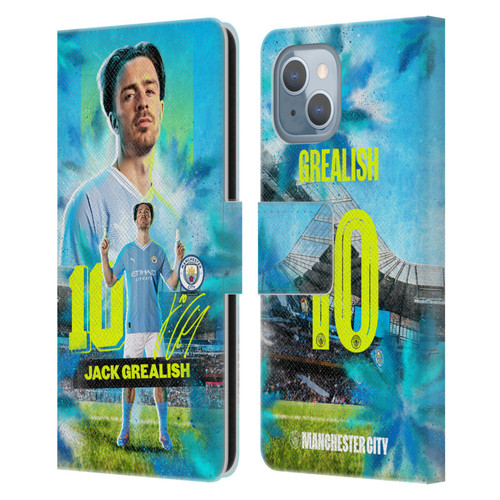Manchester City Man City FC 2023/24 First Team Jack Grealish Leather Book Wallet Case Cover For Apple iPhone 14