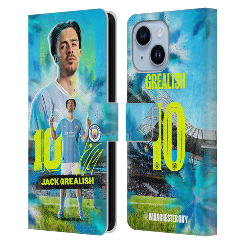 Manchester City Man City FC 2023/24 First Team Jack Grealish Leather Book Wallet Case Cover For Apple iPhone 14 Plus