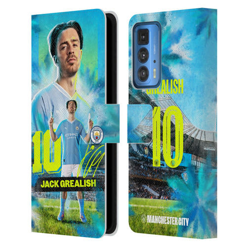 Manchester City Man City FC 2023/24 First Team Jack Grealish Leather Book Wallet Case Cover For Motorola Edge 20 Pro