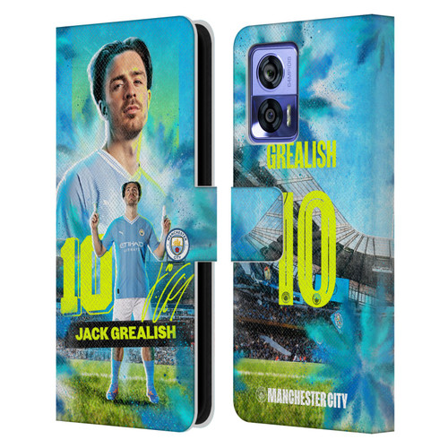 Manchester City Man City FC 2023/24 First Team Jack Grealish Leather Book Wallet Case Cover For Motorola Edge 30 Neo 5G