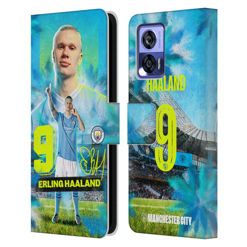 Manchester City Man City FC 2023/24 First Team Erling Haaland Leather Book Wallet Case Cover For Motorola Edge 30 Neo 5G