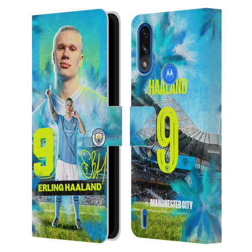 Manchester City Man City FC 2023/24 First Team Erling Haaland Leather Book Wallet Case Cover For Motorola Moto E7 Power / Moto E7i Power