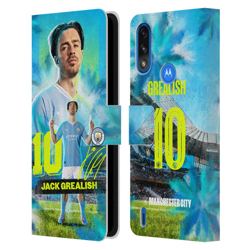 Manchester City Man City FC 2023/24 First Team Jack Grealish Leather Book Wallet Case Cover For Motorola Moto E7 Power / Moto E7i Power