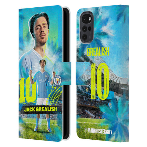 Manchester City Man City FC 2023/24 First Team Jack Grealish Leather Book Wallet Case Cover For Motorola Moto G22